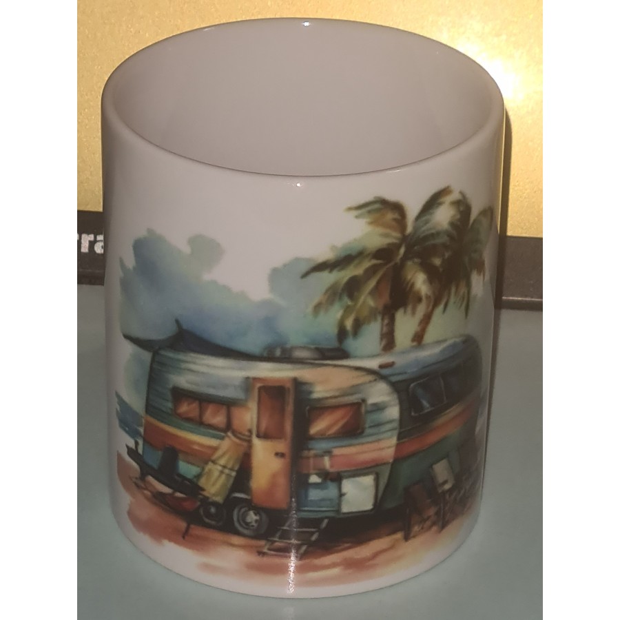 Keramiktasse mit Aquarell Aufdruck "Wohnwagen Camping"